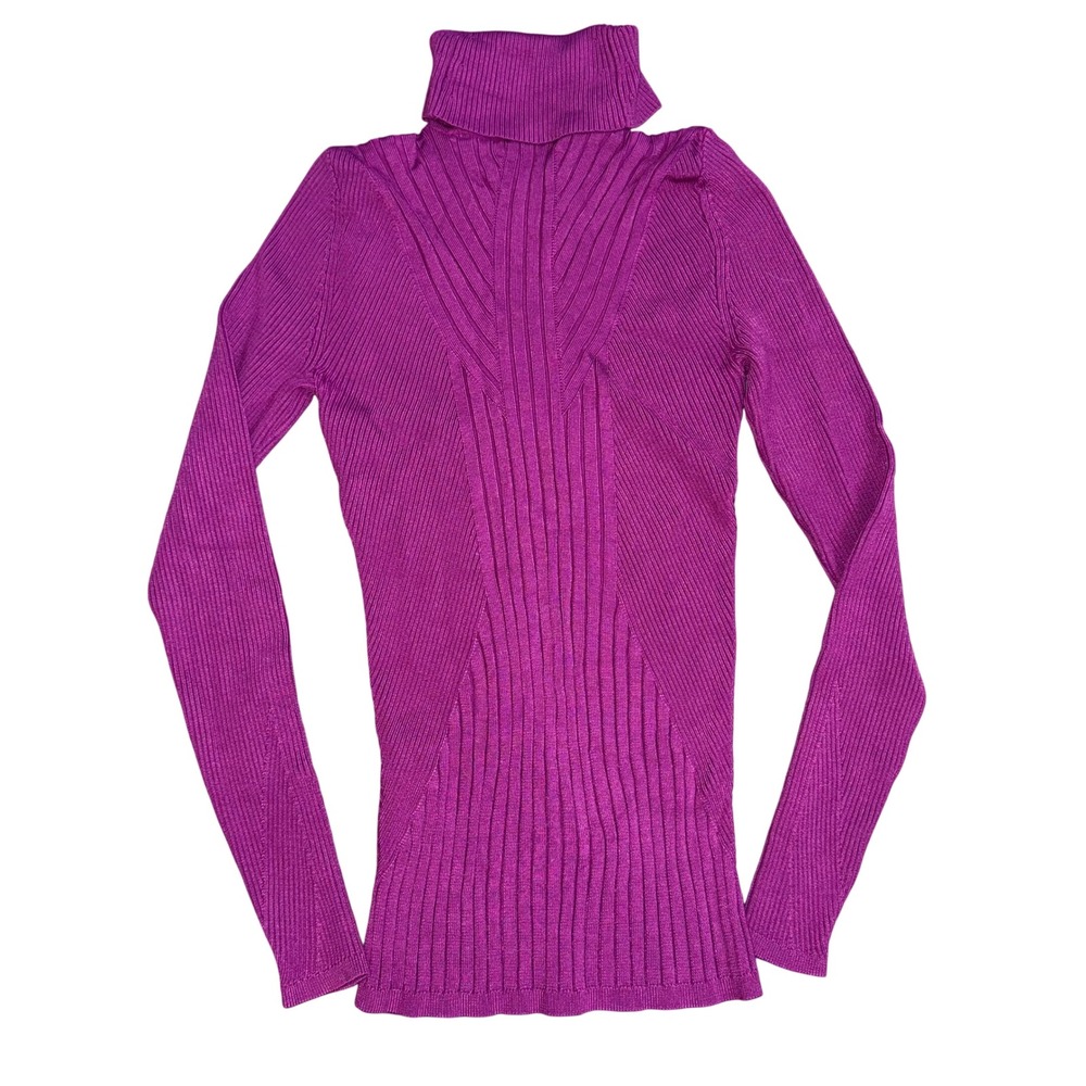 WHBM Magenta Purple Ribbed Knit Turtleneck Fitted Long Sleeve Womens XS NWOT